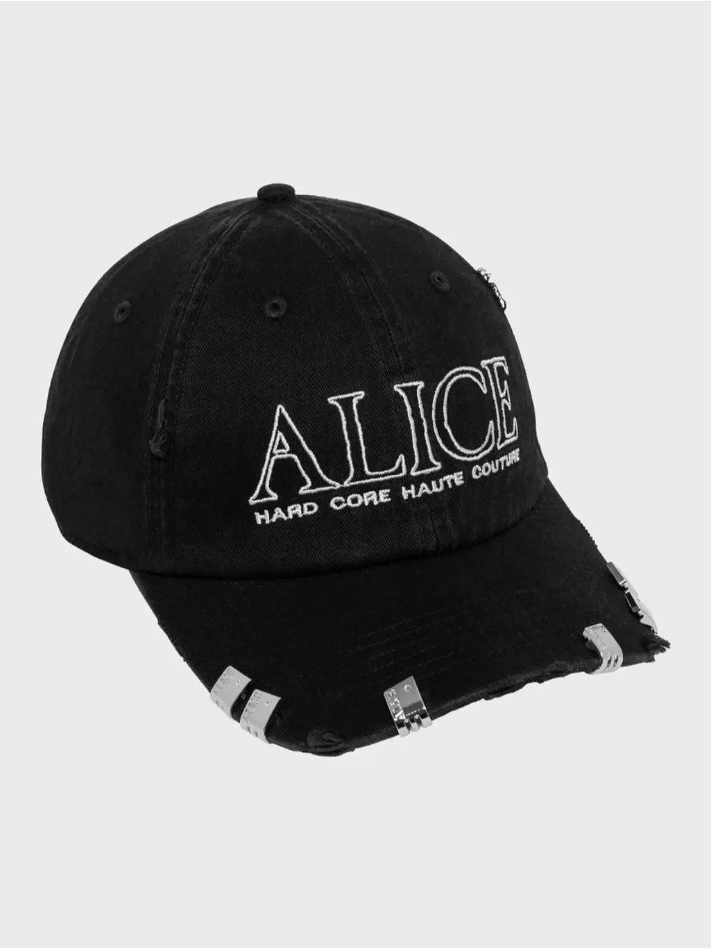 Alice Haute Couture Black Distressed Baseball Cap With Metal Accents